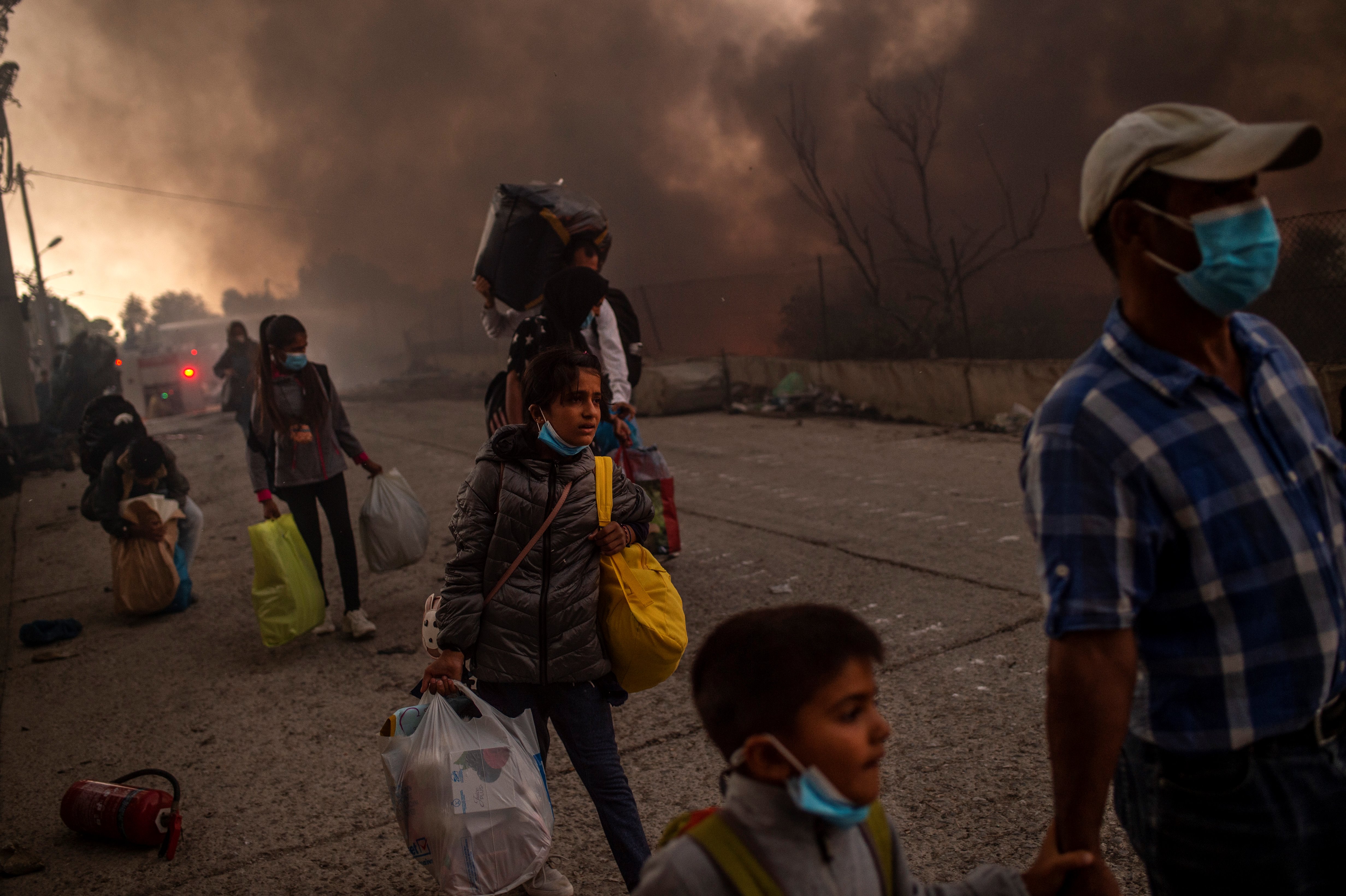 Vluchtelingen uit Moria na de branden