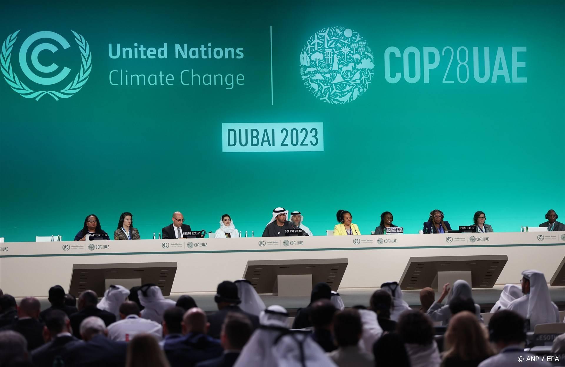 epa11023161 President of COP28 and UAE's Minister for Industry and Advanced Technology Dr. Sultan Ahmed Al Jaber (C) attends a session of the 2023 United Nations Climate Change Conference (COP28), in Dubai, United Arab Emirates, 11 December 2023. The 2023 United Nations Climate Change Conference (COP28), runs from 30 November to 12 December, and is expected to host one of the largest number of participants in the annual global climate conference as over 70,000 estimated attendees, including the member states of the UN Framework Convention on Climate Change (UNFCCC), business leaders, young people, climate scientists, Indigenous Peoples and other relevant stakeholders will attend.  EPA/ALI HAIDER