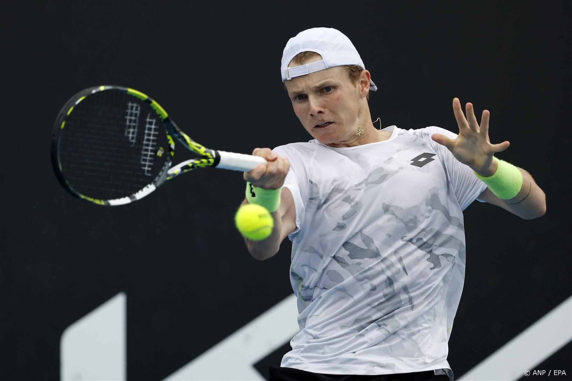 epa11075367 Jesper De Jong of the Netherlands in action during the Men's 1st round match against Pedro Cachin of Argentina at the Australian Open tennis tournament in Melbourne, Australia, 14 January 2024.  EPA/MAST IRHAM