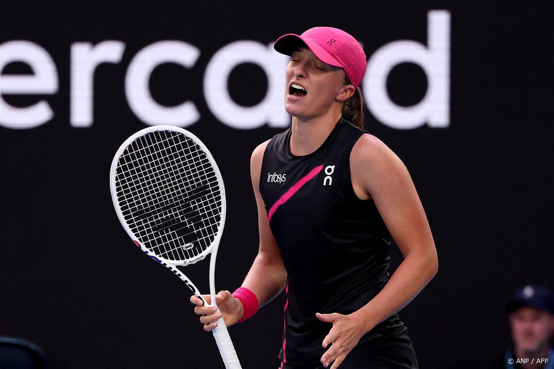 Poland's Iga Swiatek reacts on a point against Czech Republic's Linda Noskova during their women's singles match on day seven of the Australian Open tennis tournament in Melbourne on January 20, 2024. 
Martin KEEP / AFP